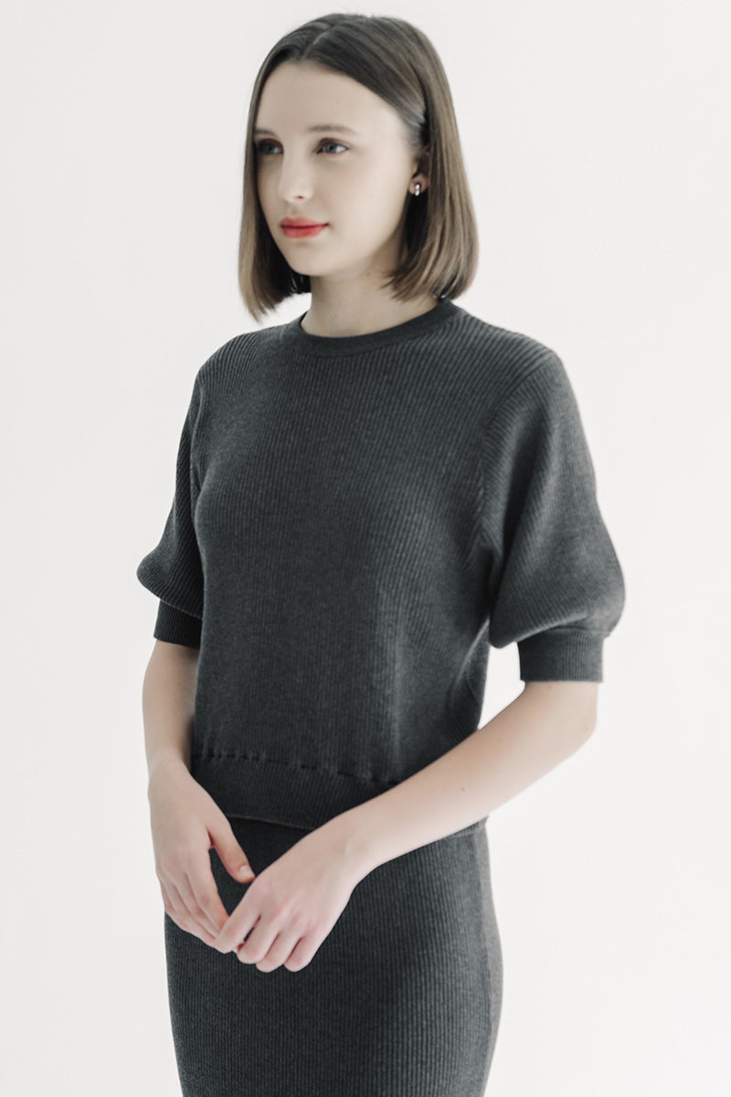 Essential Knit Blouse In Dark Grey