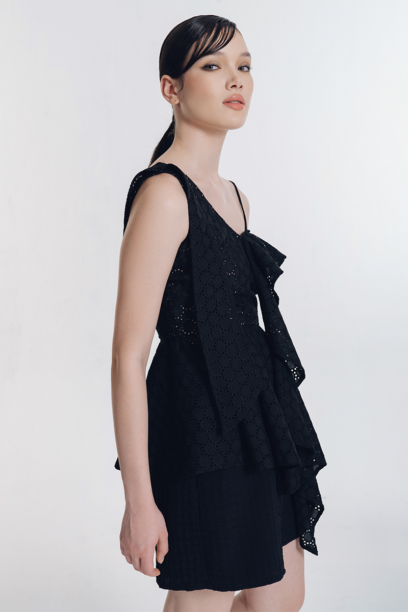 Asymmetrical Embroidery Top In Black