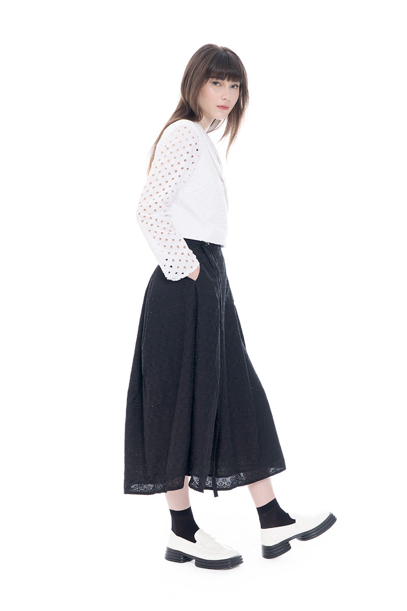 Buckle 15 Flower Patterned Midi Skirt In Black