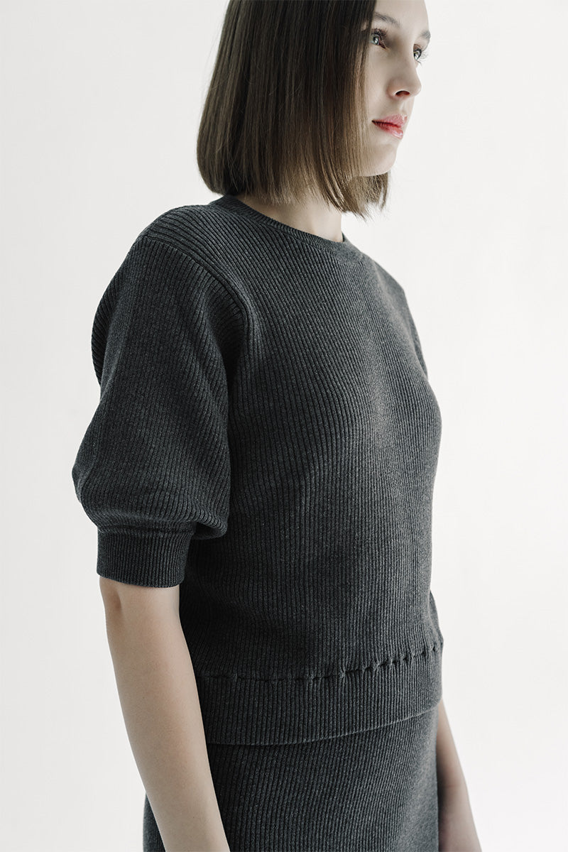 Essential Knit Blouse In Dark Grey