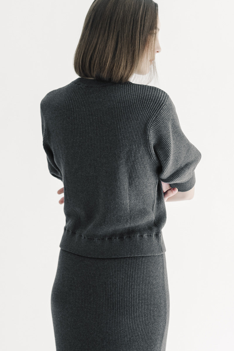 Essential Knit Blouse In Dark Grey