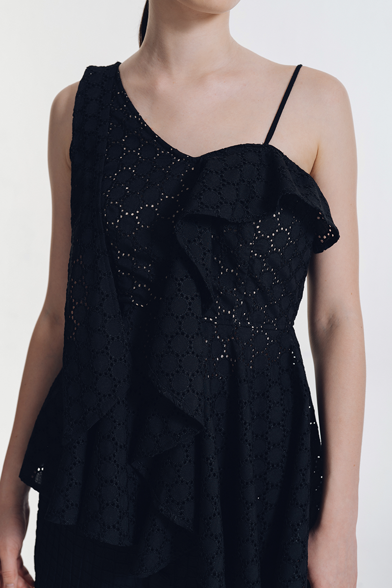Asymmetrical Embroidery Top In Black