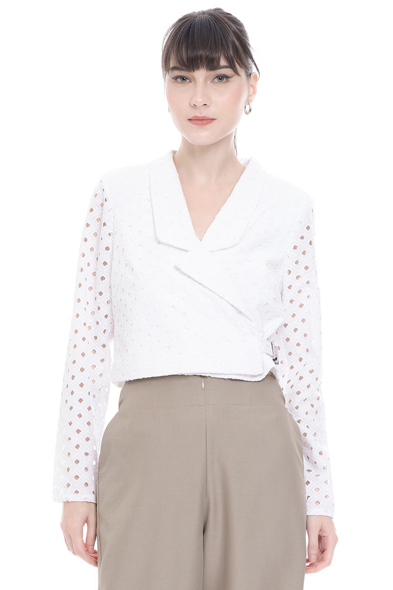 Buckle 25 Square Embroidery Blazer In White