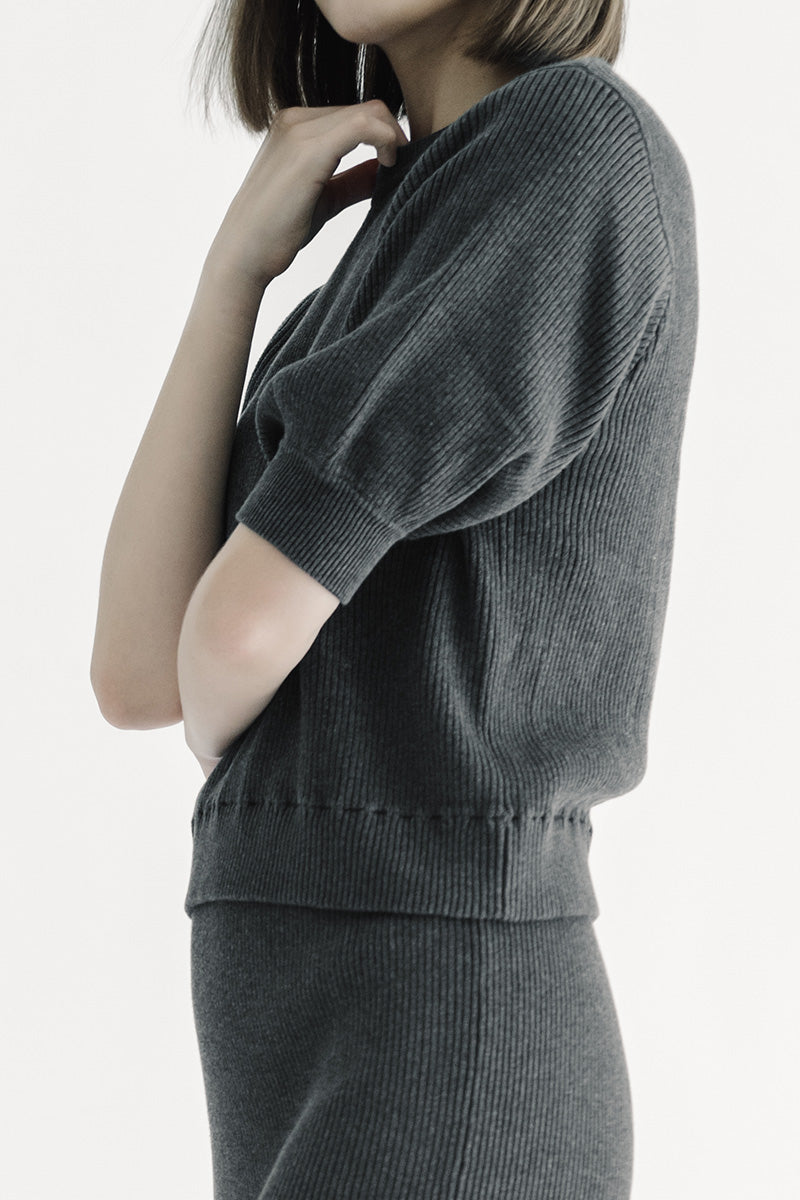 Essential Knit Blouse In Dark Grey