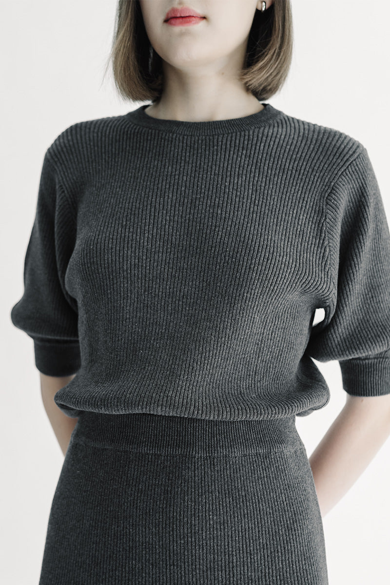 Essential Knit Blouse In Dark Grey