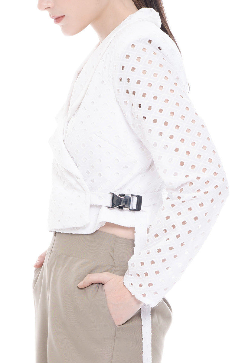 Buckle 25 Square Embroidery Blazer In White