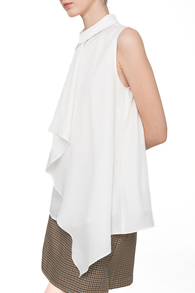 Asymmetric Double Layer Sleeveless Shirt In White