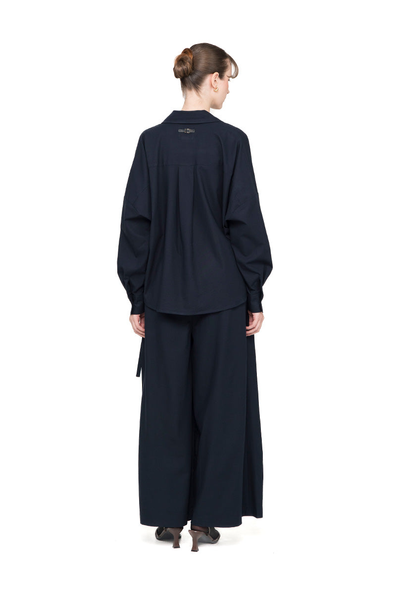 Pleated Shirt In Midnight Blue