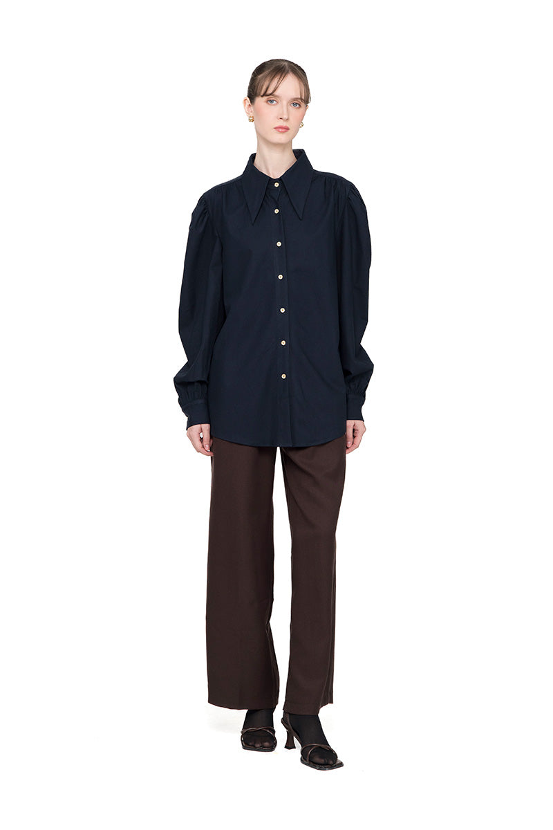 Pointed Collared Shirt In Midnight Blue