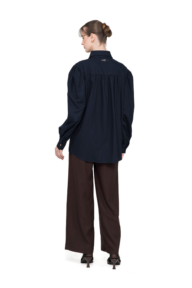 Pointed Collared Shirt In Midnight Blue