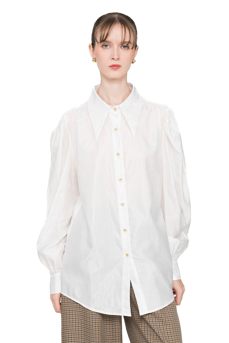 Pointed Collared Shirt In Pearl White