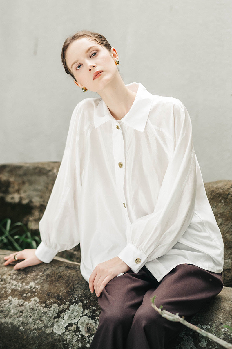 Spread Collared Shirt In Pearl White