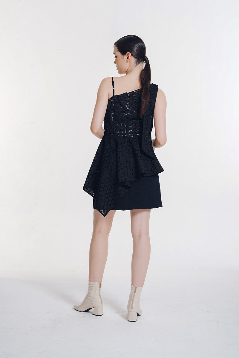 Asymmetrical Embroidery Top In Black