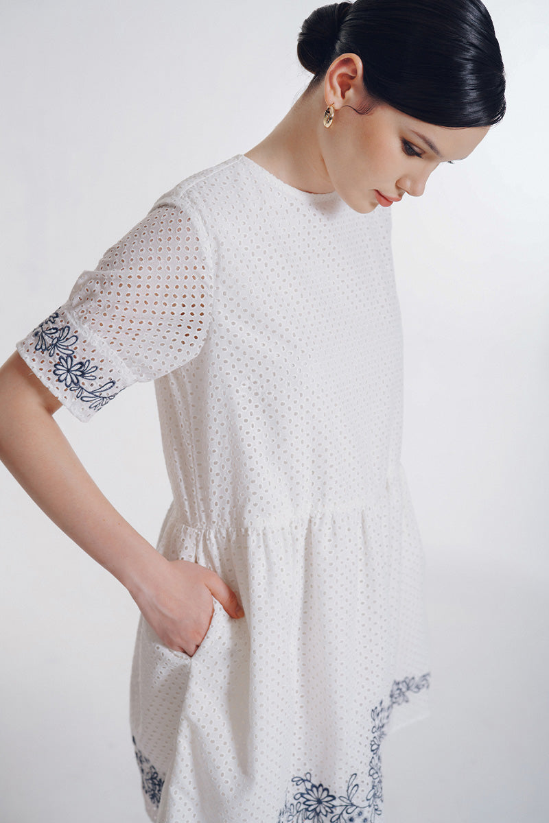 Embroidery Dress In White