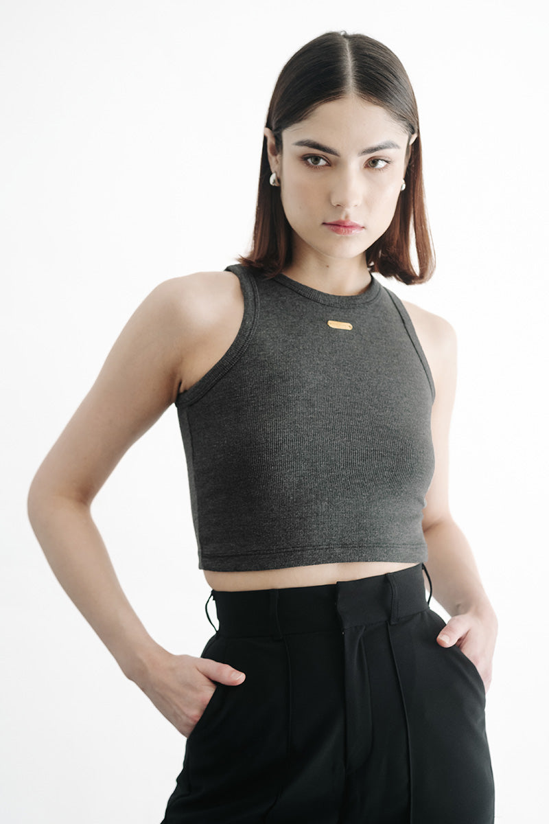 Essential Crop Top In Dark Grey