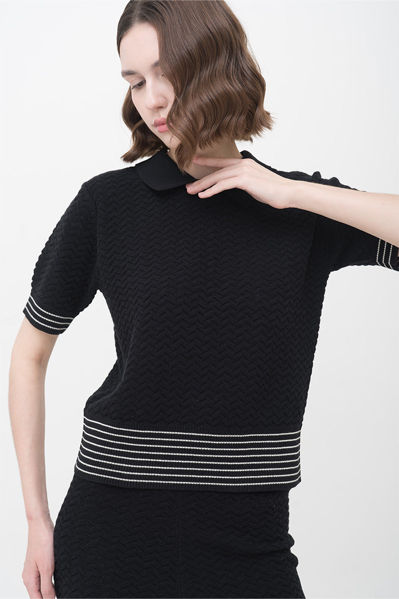 Essential Pointelle-Knit Polo Shirt In Black