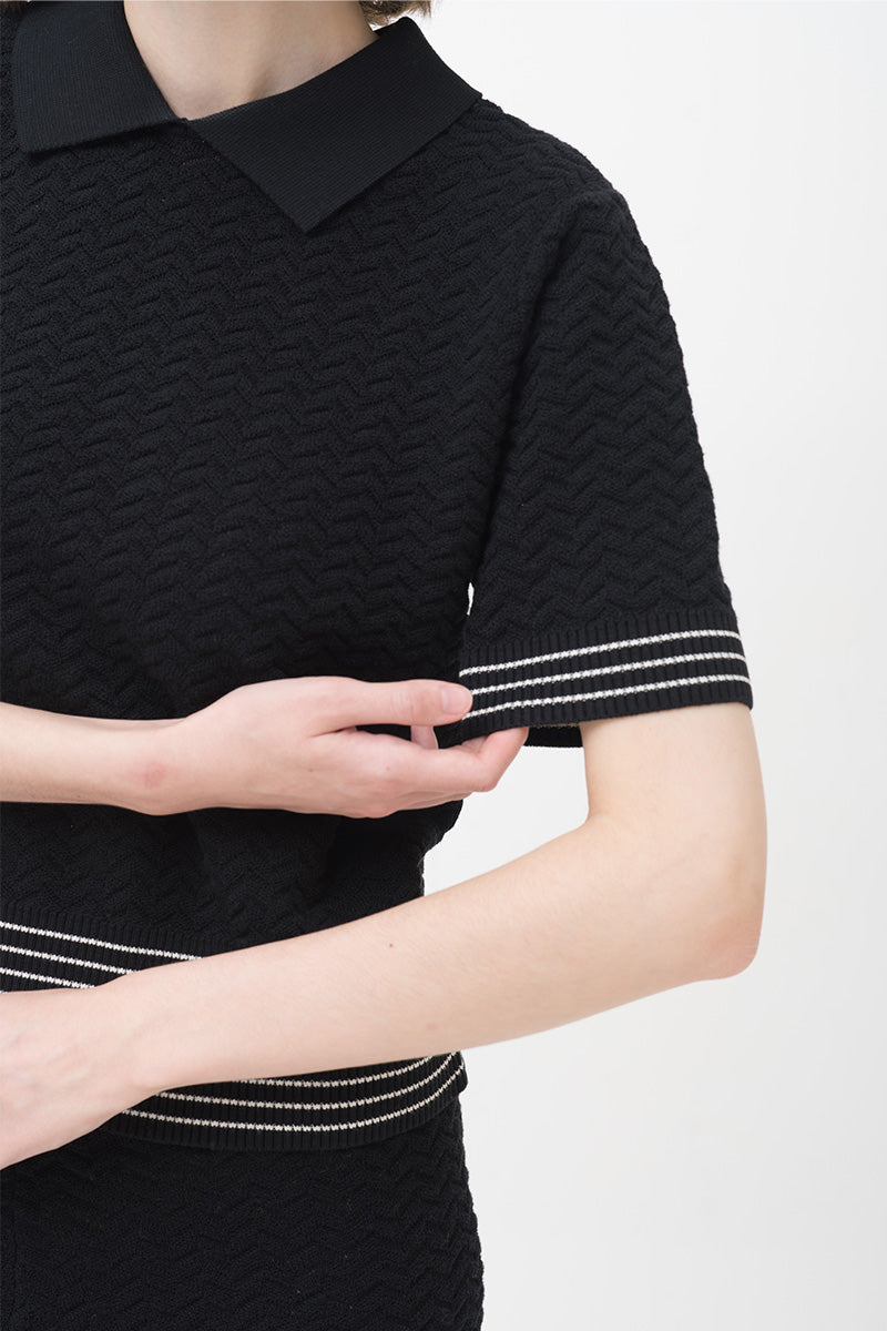 Essential Pointelle-Knit Polo Shirt In Black