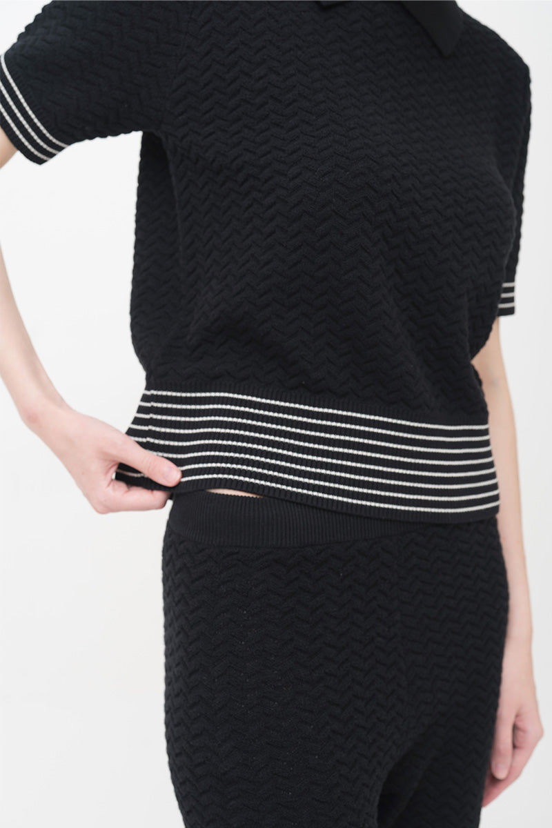 Essential Pointelle-Knit Polo Shirt In Black
