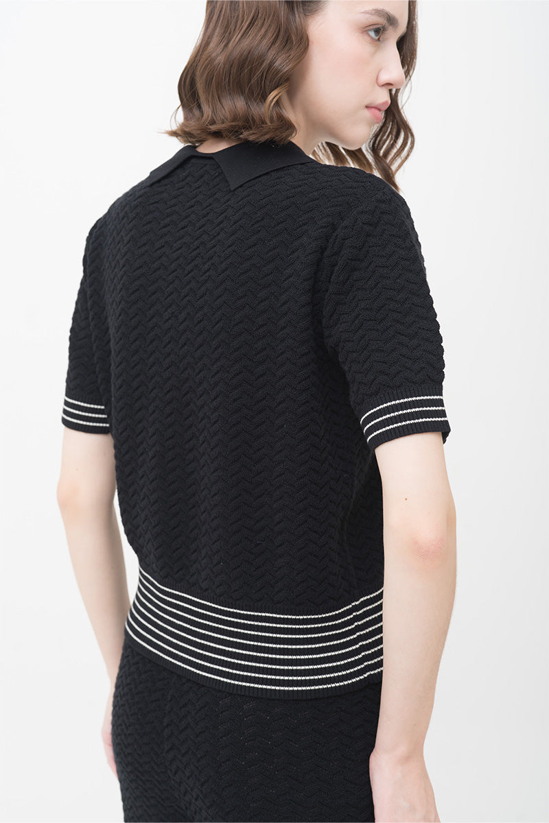 Essential Pointelle-Knit Polo Shirt In Black