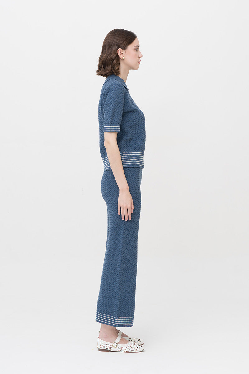 Essential Pointelle-Knit Polo Shirt In Slate Blue