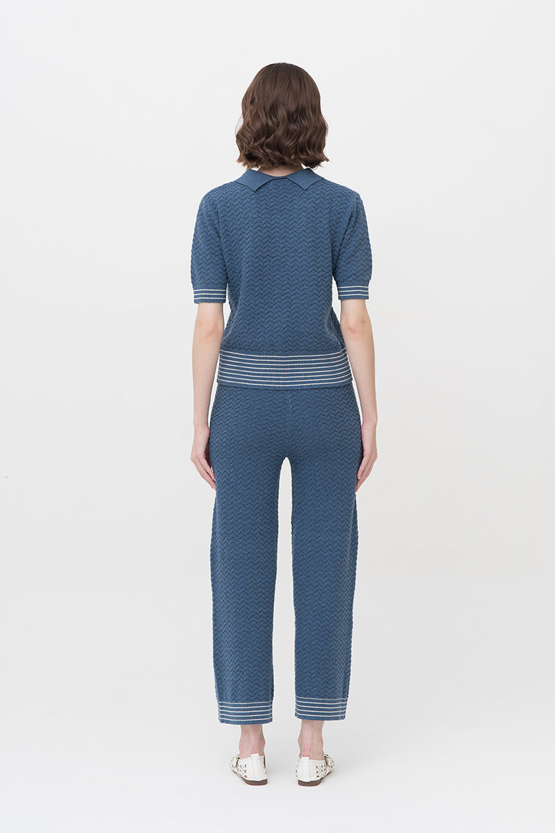 Essential Pointelle-Knit Polo Shirt In Slate Blue