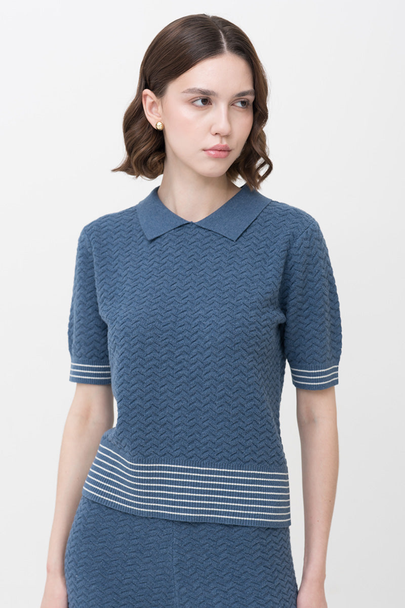 Essential Pointelle-Knit Polo Shirt In Slate Blue