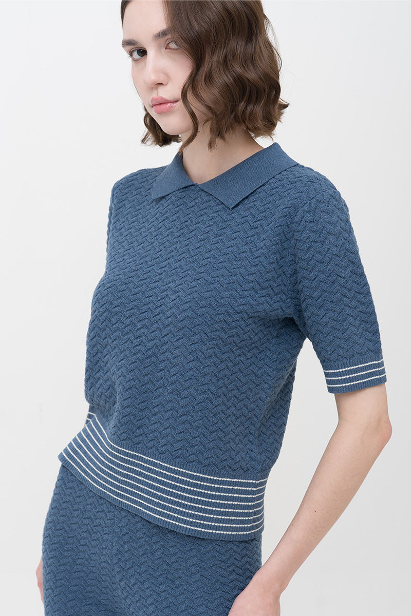 Essential Pointelle-Knit Polo Shirt In Slate Blue