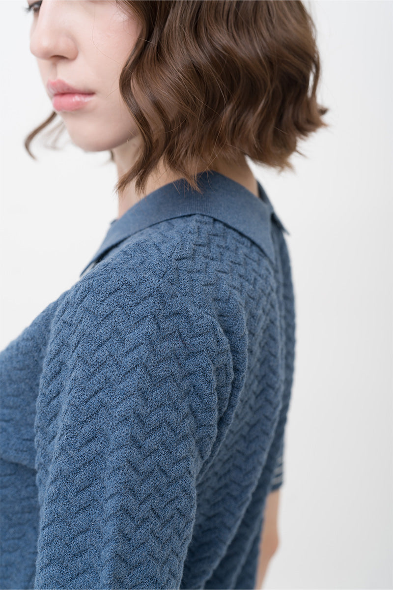 Essential Pointelle-Knit Polo Shirt In Slate Blue