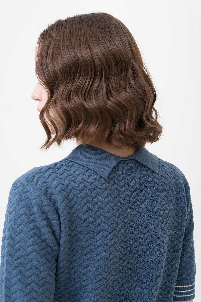 Essential Pointelle-Knit Polo Shirt In Slate Blue