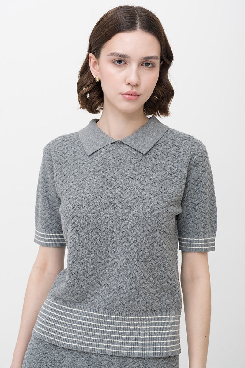 Essential Pointelle-Knit Polo Shirt In Stone Grey