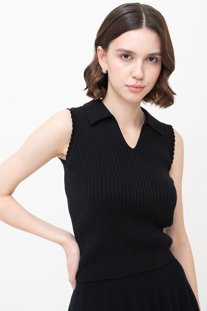 Essential Rib-Knit Cotton Polo Vest In Black
