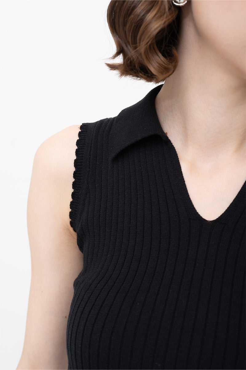 Essential Rib-Knit Cotton Polo Vest In Black