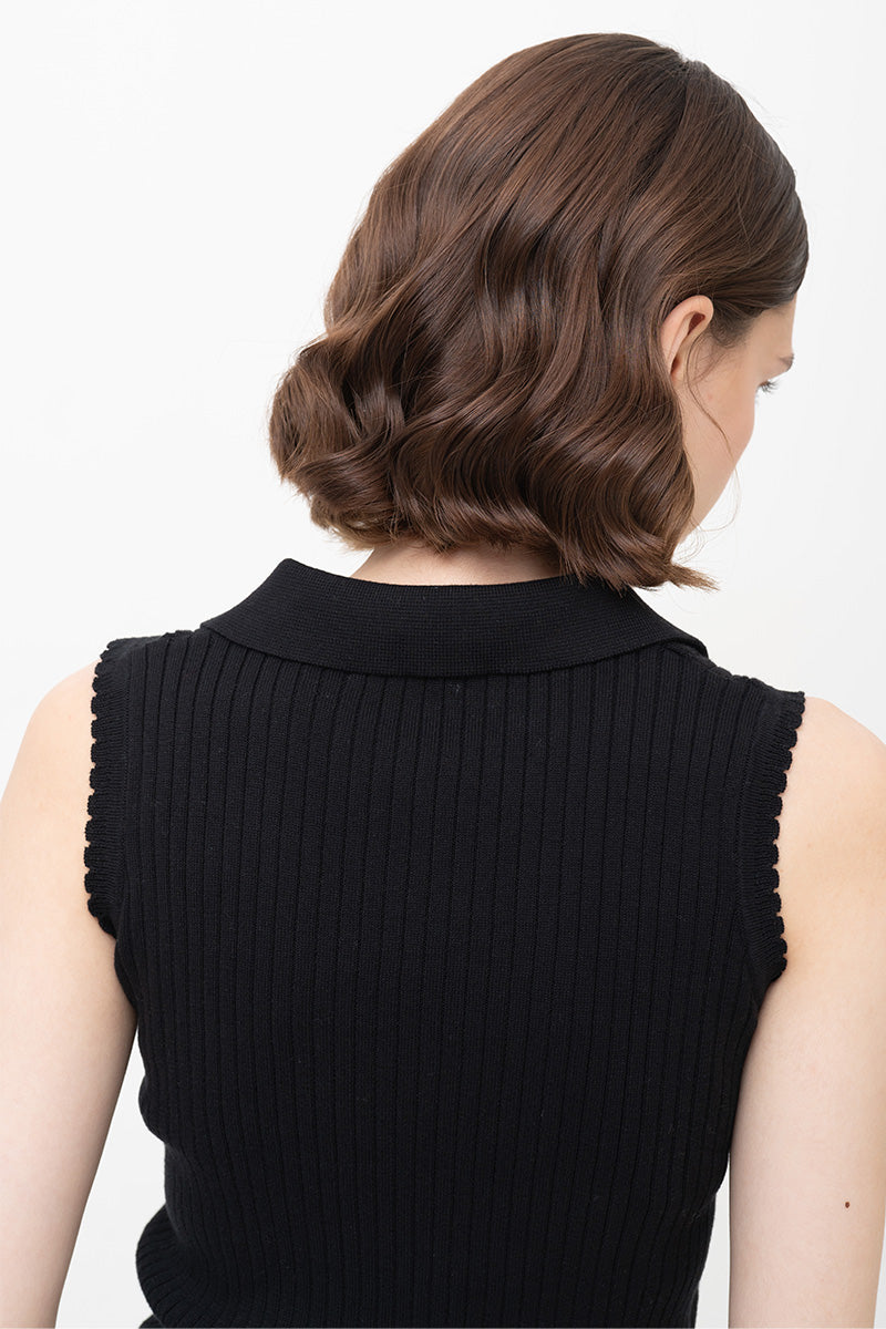 Essential Rib-Knit Cotton Polo Vest In Black