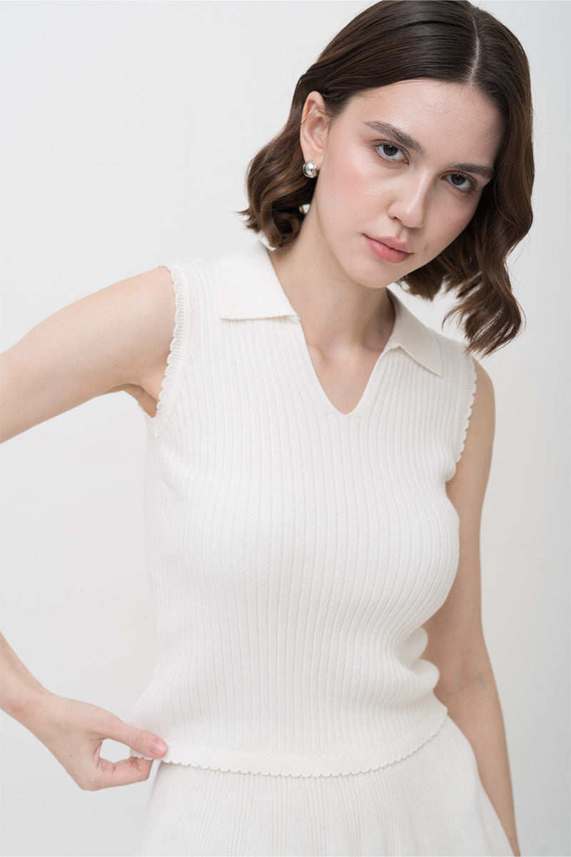 Essential Rib-Knit Cotton Polo Vest In Ivory