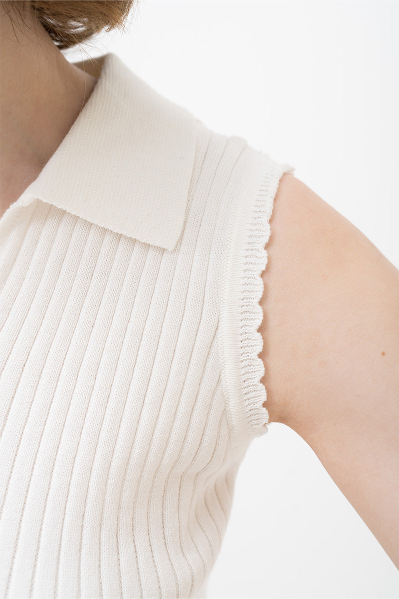 Essential Rib-Knit Cotton Polo Vest In Ivory