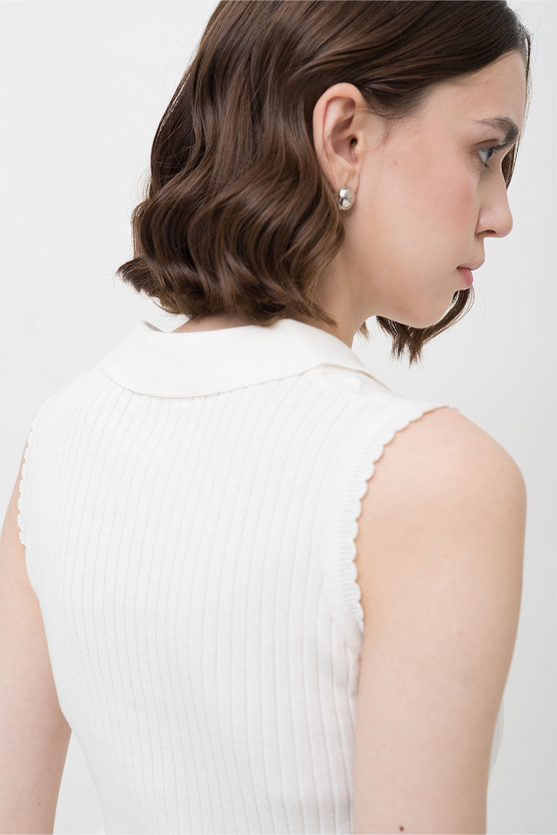 Essential Rib-Knit Cotton Polo Vest In Ivory