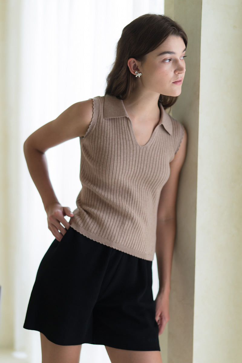 Essential Rib-Knit Cotton Polo Vest In Taupe