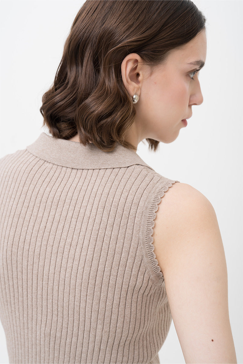 Essential Rib-Knit Cotton Polo Vest In Taupe