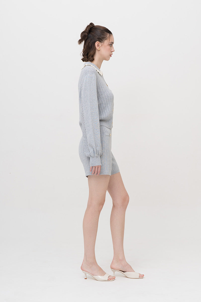 Rib-Knit Shorts In Light Grey