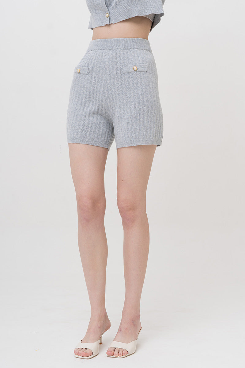 Rib-Knit Shorts In Light Grey