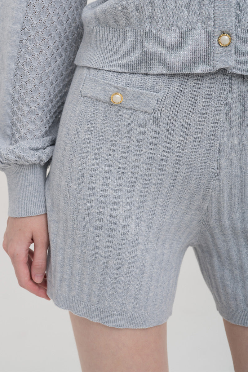 Rib-Knit Shorts In Light Grey