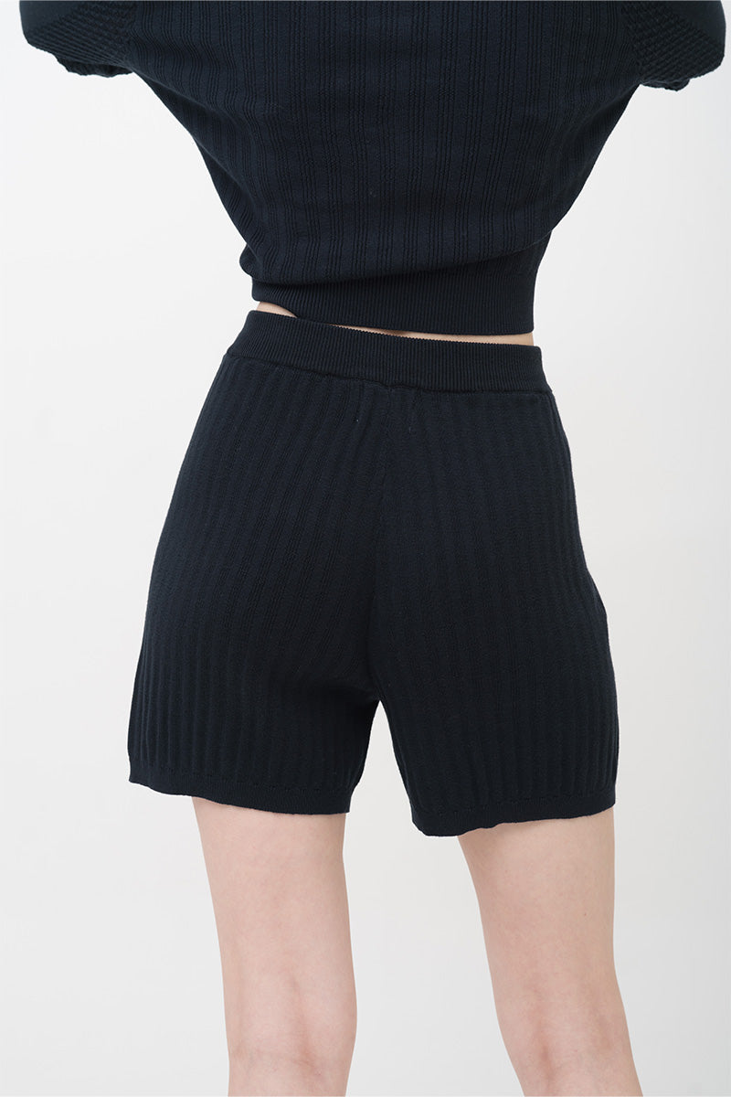 Rib-Knit Shorts In Midnight Blue