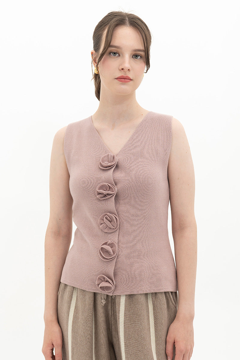 Essential Flower Buttoned Vest In Mauve Pink