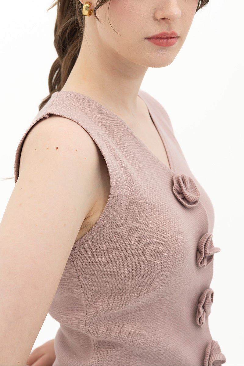 Essential Flower Buttoned Vest In Mauve Pink