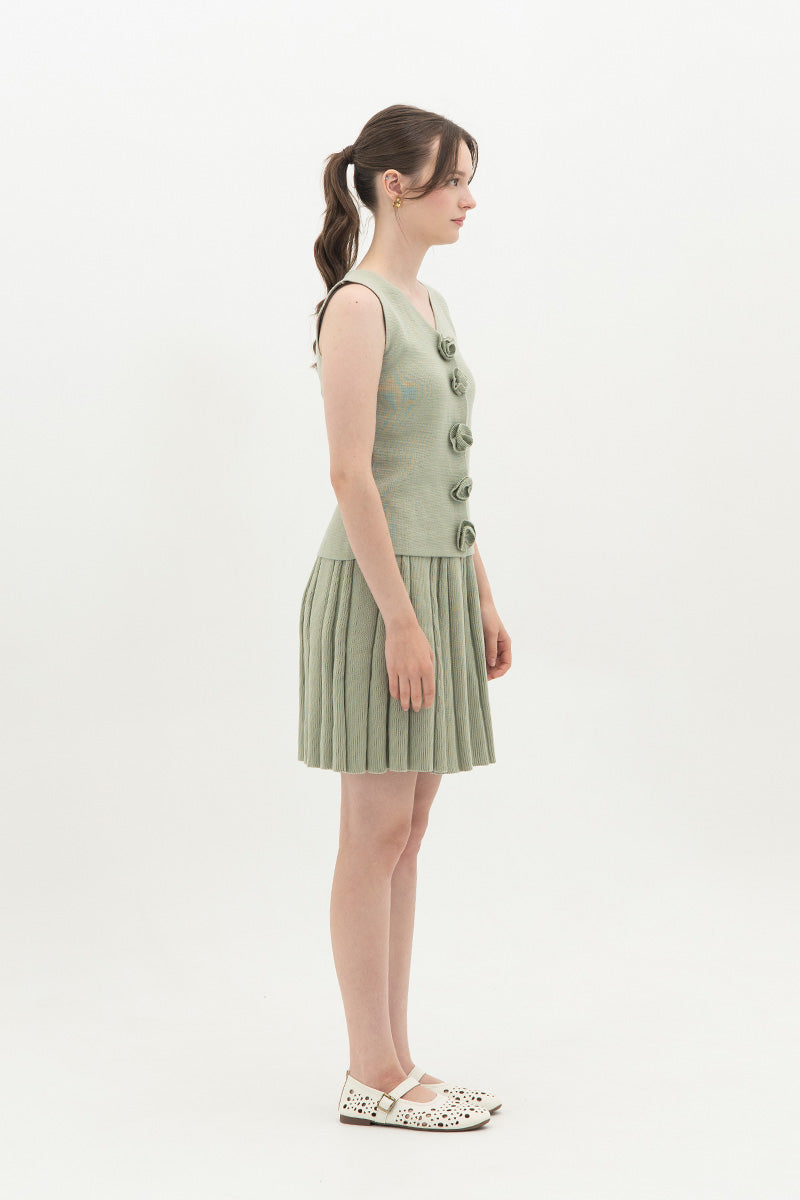 Essential Flower Buttoned Vest In Sage Green