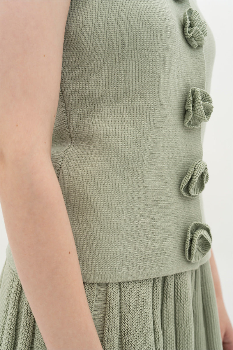 Essential Flower Buttoned Vest In Sage Green