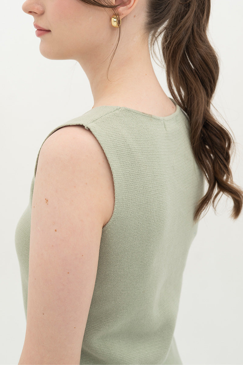 Essential Flower Buttoned Vest In Sage Green
