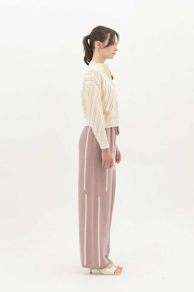 Essential Perforated Zip Sweater In Cream