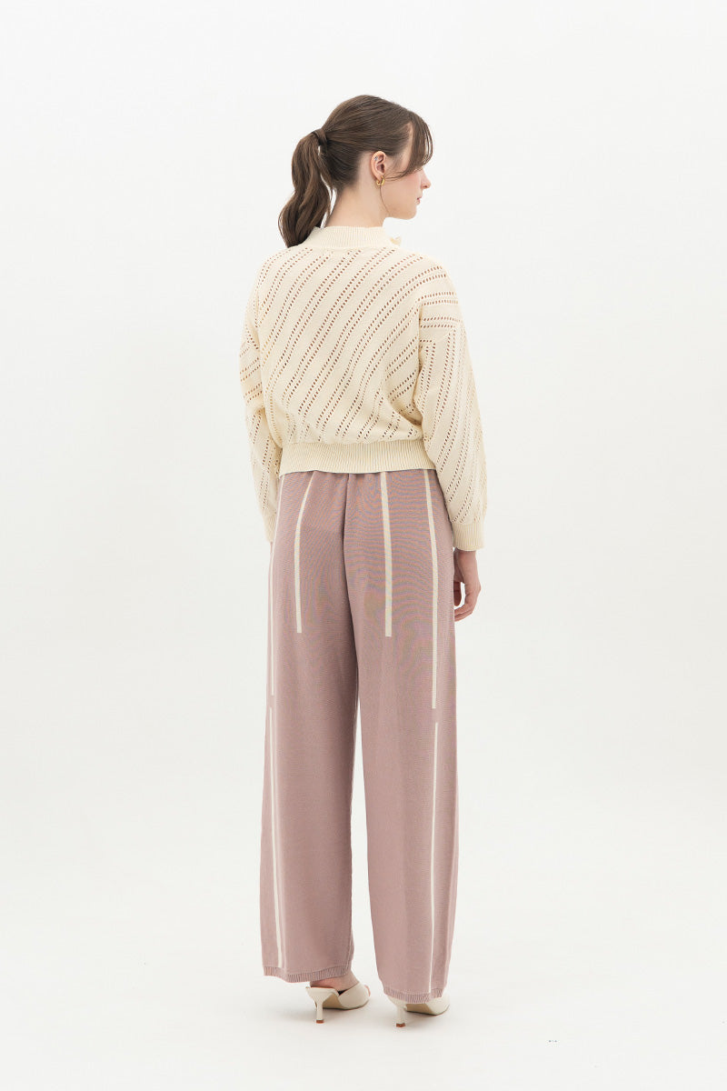 Essential Perforated Zip Sweater In Cream