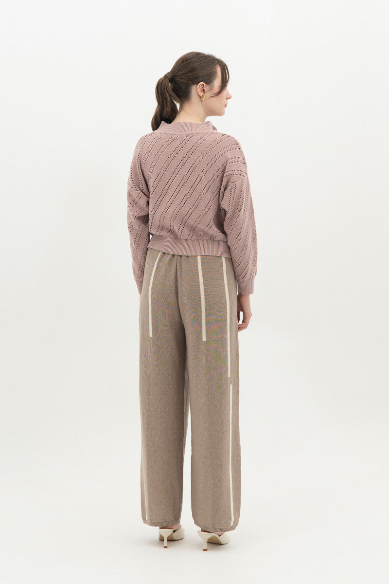 Essential Perforated Zip Sweater In Mauve Pink